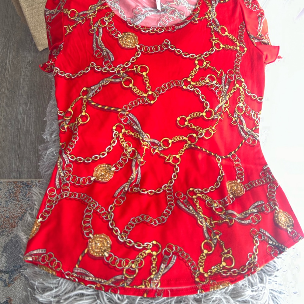 Me Too Red Chain Print Bodysuit